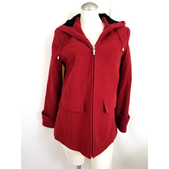 Fleet Street Jackets & Blazers - Fleet Street Size S Red Coat Wool Blend Hooded